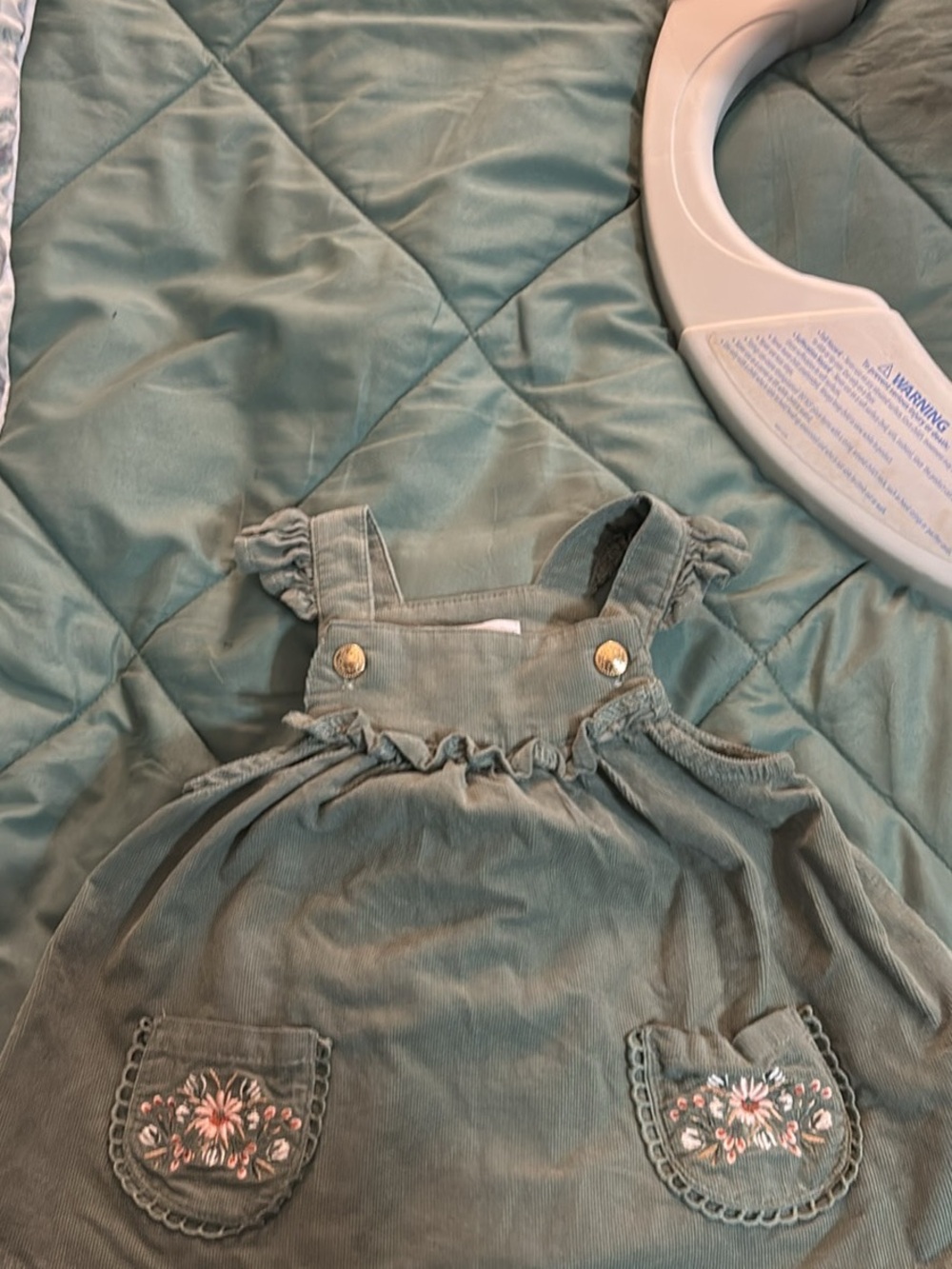cupcakes & cashmere Olive Green Corduroy Pinafore Dress with Embroidered Pockets